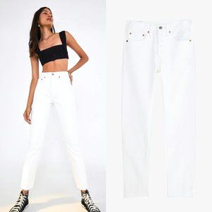 LEVI'S Women's sz 28 White 501 Skinny High Waisted Denim Jeans Button Fly Taper